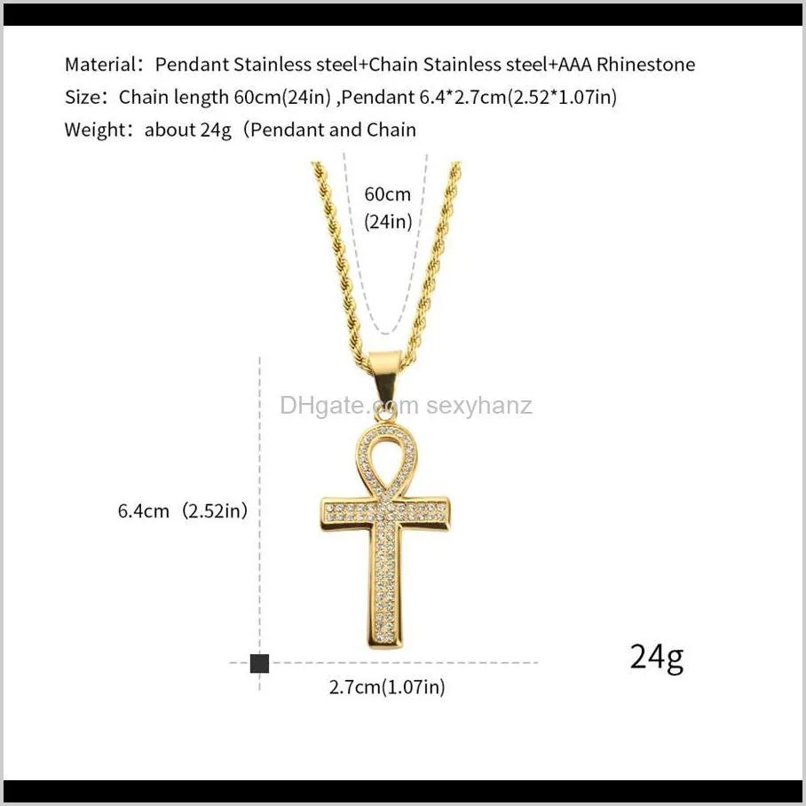 fashion hip hop jewelry key cross pendants necklaces for mens boy full rhinestone design popular necklace 60cm long chain