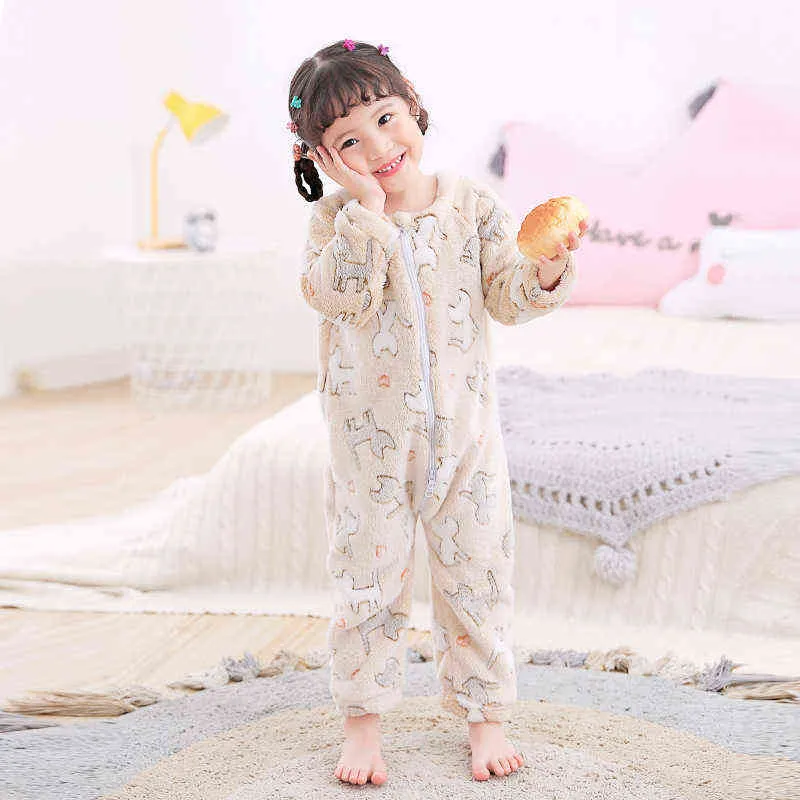 LZH Autumn Kids Blanket Sleepers For Girls Pajamas Sleepwear Boys Flannel Sleeping Bag Children Costume 1 2 3 4 Year 211130