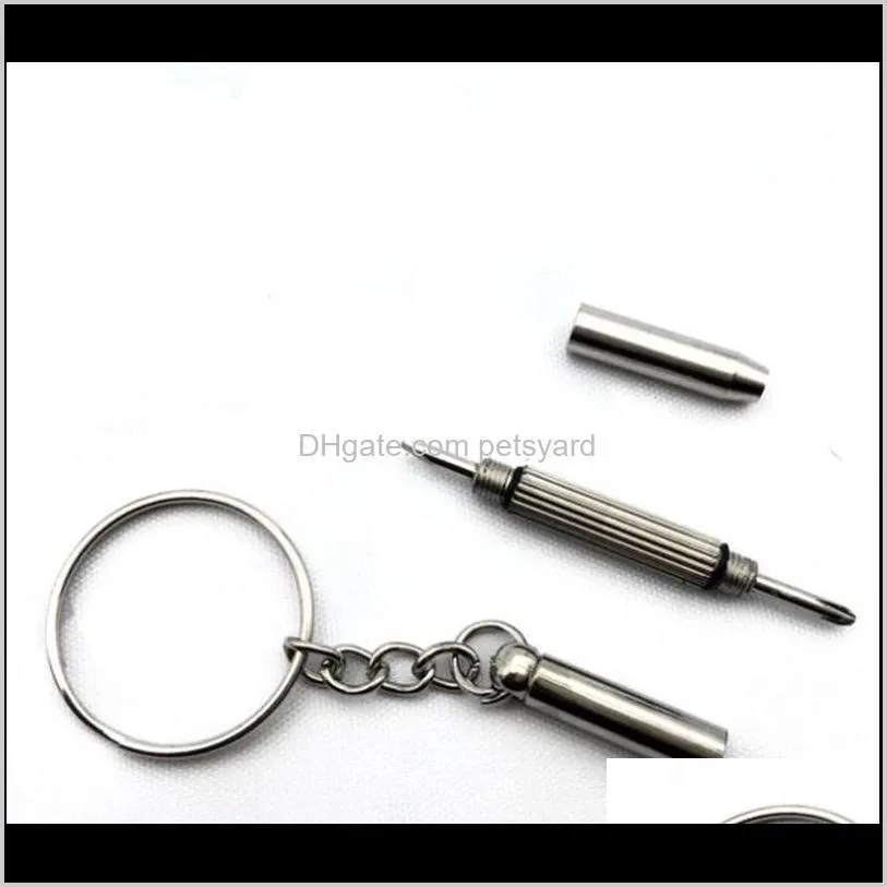 mini metal keys chain repair spectacle frame mobile phone watch tool buckle screwdrivers key ring 3 in 1 function m2