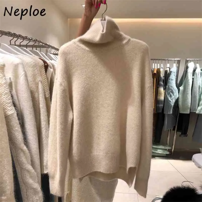 Solid Color Turtleneck Ciepłe Swetry Kobiety Jesień Femme Dzianiny Swetry Moda Proste Wszystkie mecze Topy 1F763 210422