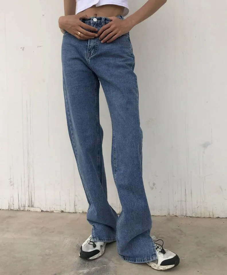 Kvinnors jeans rak ben mamma baggy hög midja byxor kvinnor mode casual lös odefinierade byxor