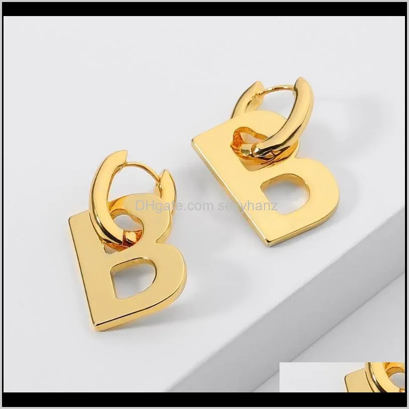 fashion real gold plated brass letter b pendant earrings for women charm metal statement jewelry punk accessories stud