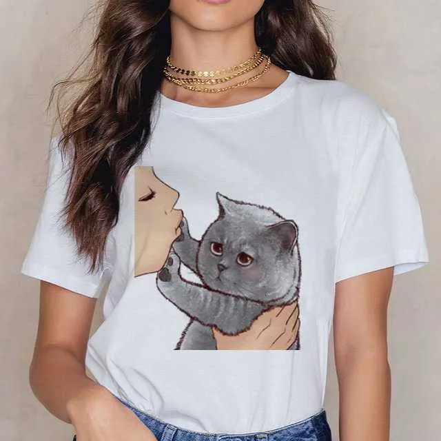 2020 New t shirt cat print women korean clothes harajuku 90s funny summer tshirt graphic ulzzang grunge t-shirt femme streetwear X0527