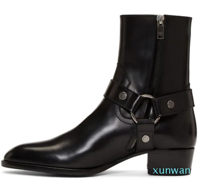 DHgate Mens Wyatt Genuine Leather Slp Harness Ankle Boots Black Calf Leather Classic Belted Suede Shoes Shoes Accessories