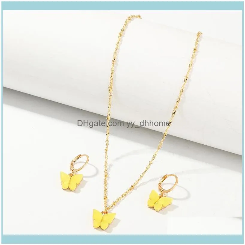 Earrings & Necklace 2021 Butterfly Women`s Set Sweet Colorful Acrylic Jewelry From Kroea Simple  Summber Stylish