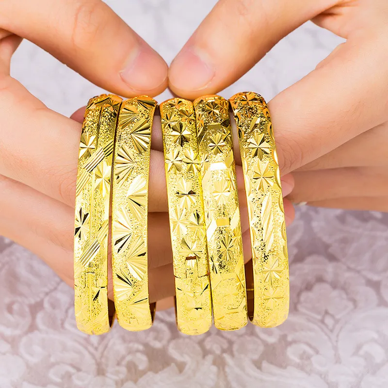 Solide geschnitzte klassische armreif armband frauen 18k gelb gold gefüllt dubai modeschmuck geschenk