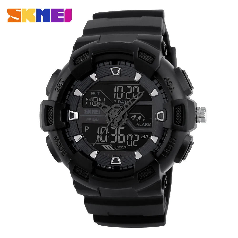 SKMEI 1189 Men s Sport Digital Chronograph watch se with Alarm Dual Time Display and Full Black Outdoor Design X0524