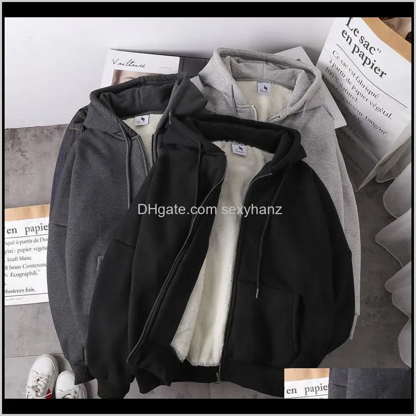women winter harajuku hoodies coat causal basic warm pockets solid grey black sweatshirt female hooded outerwear plus size women`s &