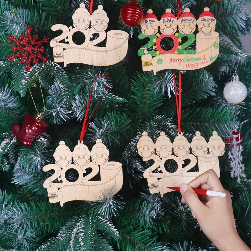 Vente chaude Noël diy2020 une famille bricolage nom manuscrit masque arbre de noël pendentif pendentif décoration en bois