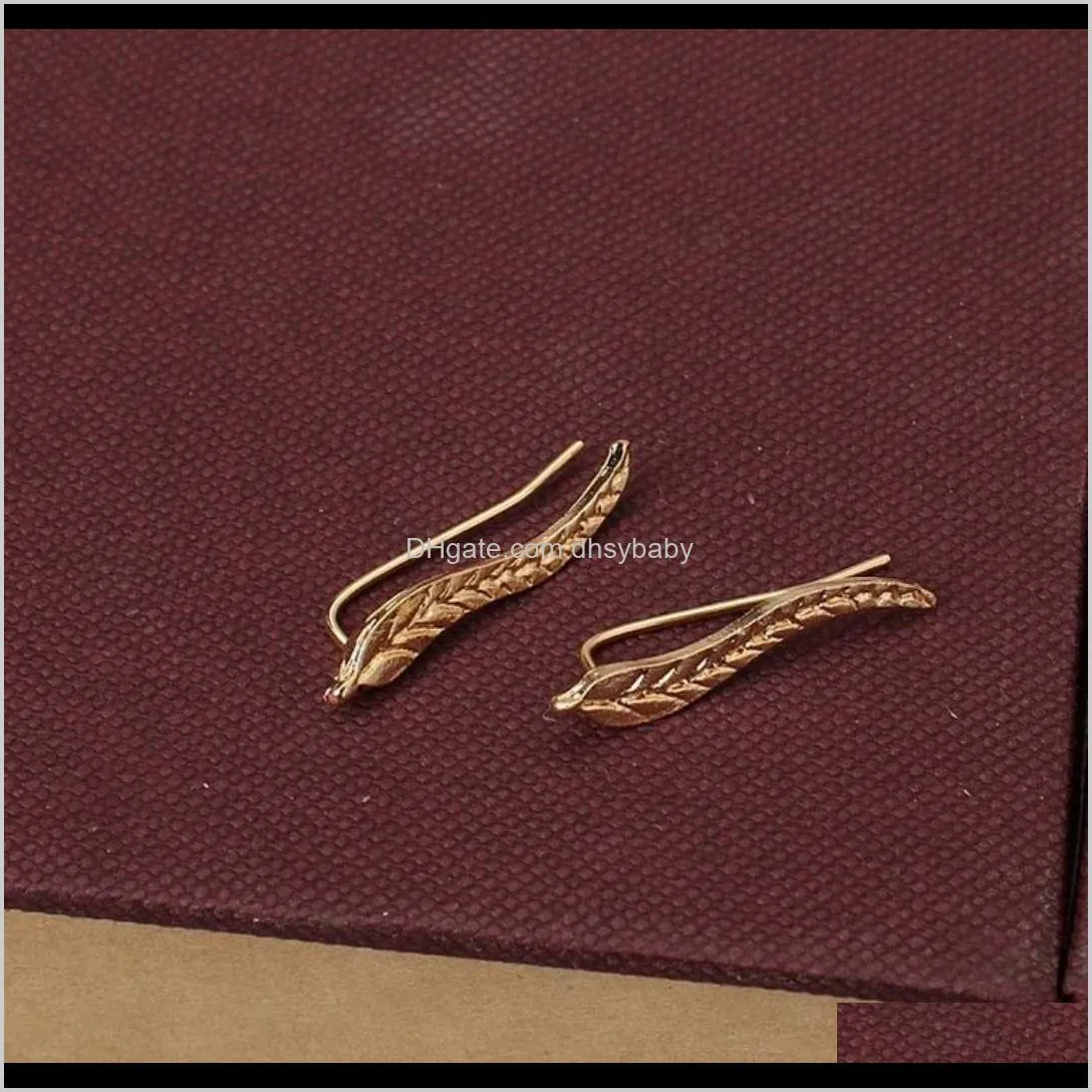 crawler earrings for women:leaf ear climber cuff earring feather studs