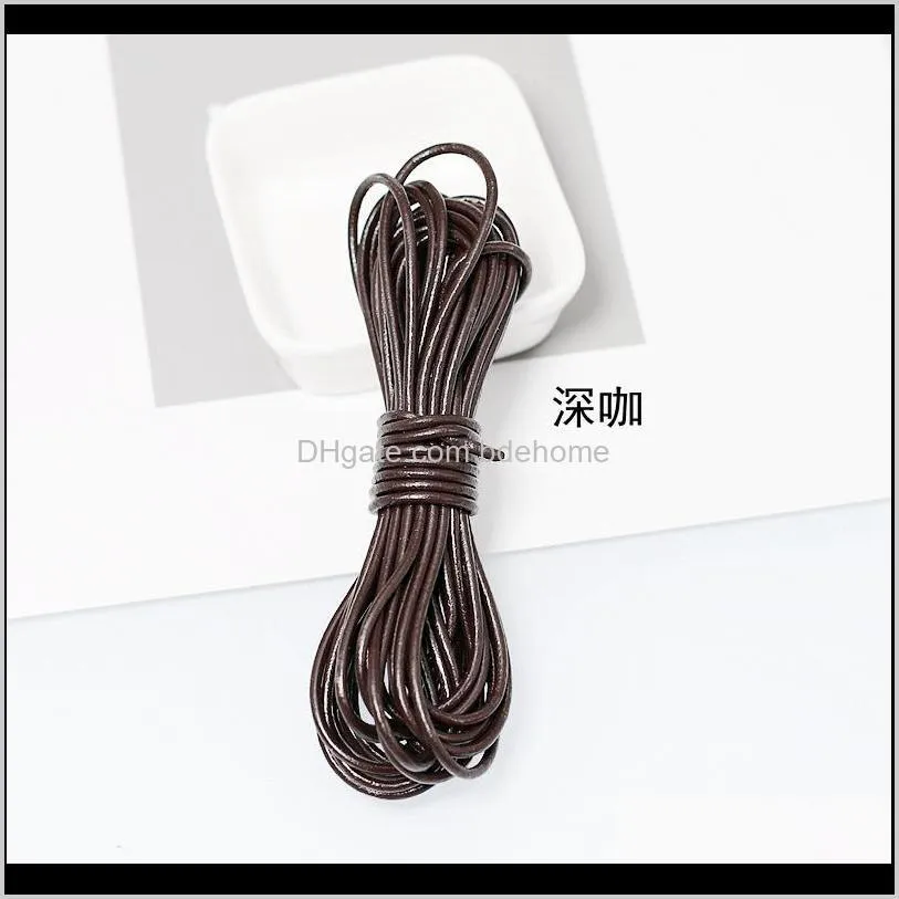 2meter/lot genuine leather cord for jewelry making bracelet brown black round solid cow leather rope string 1.5/2/3/4/5/6/8mm 1506 v2