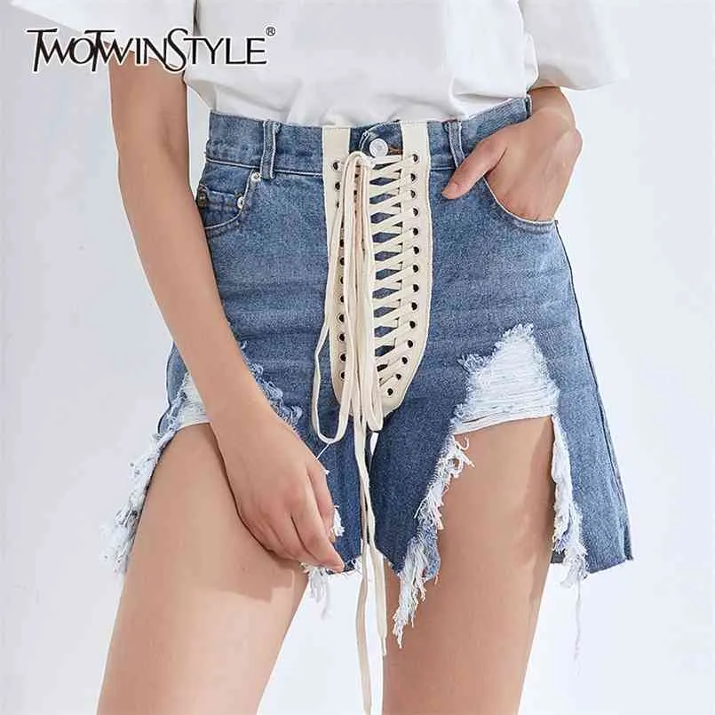 Streetwear Lace Up Bowknot Denim Shorts Para Mulheres Cintura Cintura Cruz Tranjante Casual Feminino Moda Verão 210521