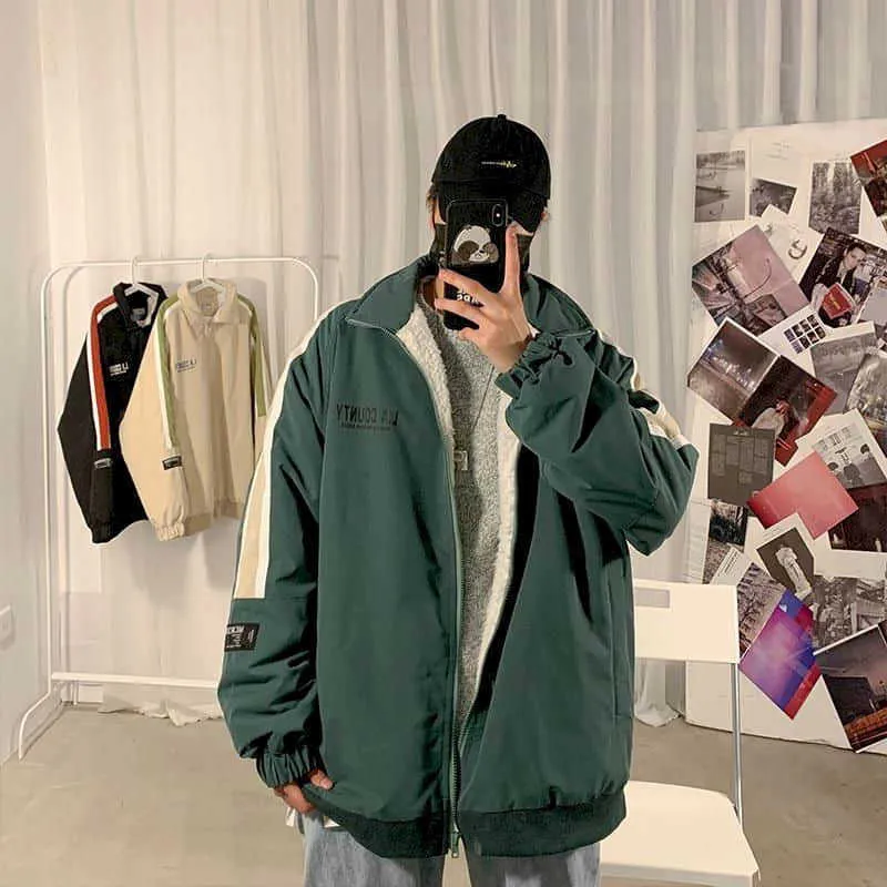 Men s Plus Velvet Lamb Wool fleece jacket Thick Padded Winter Coat for Street Style Korean Trend High Street Hip Hop Style