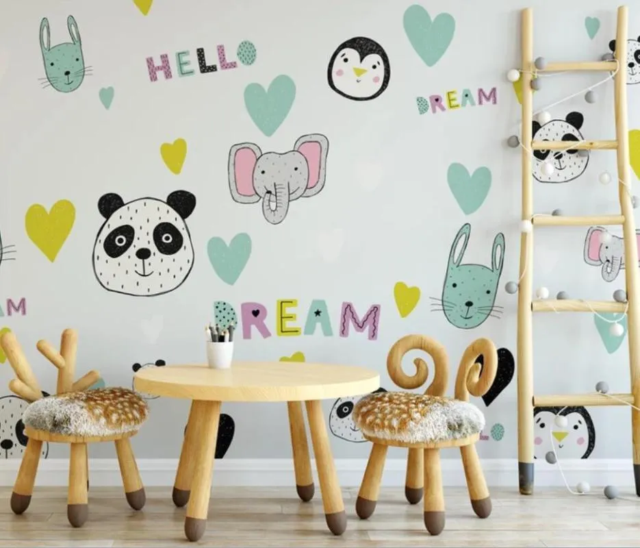Обои Bacal Custom 3D Стеновые обои Wallpaper Nordic Lovely Animal Детская комната Номер Фон Оформление стены Декор