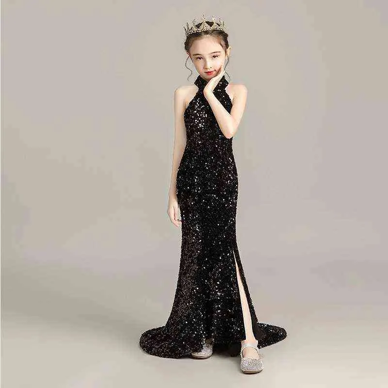 Robe de soirée pour filles, robes élégantes pour enfants, robes de fête d'anniversaire pour adolescents, sexy, paillettes multicolores, robe de remise de diplôme, robe de queue G1218