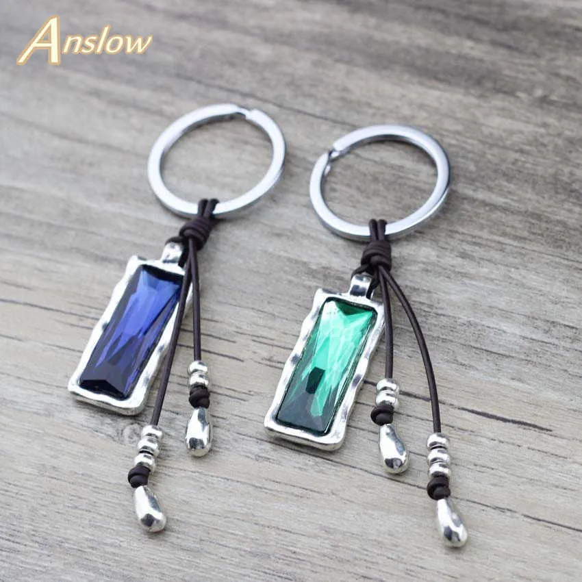 Anslow marca atacado jóias de cristal handmade bolsa de couro chaveiro anéis para mulheres feminino acessórios chave low0016ky g1019