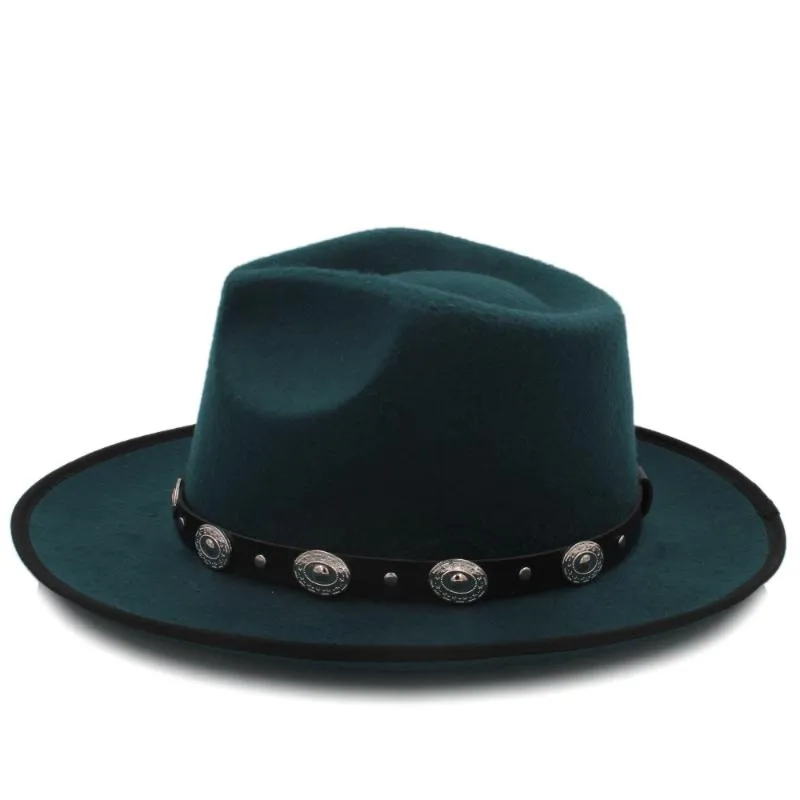 Moda kadın erkekler Fedora şapkası hissetti sonbahar bayan geniş ağzı fascinator caz beyefendi sombrero vaftiz babası baba punk kemer şapkaları