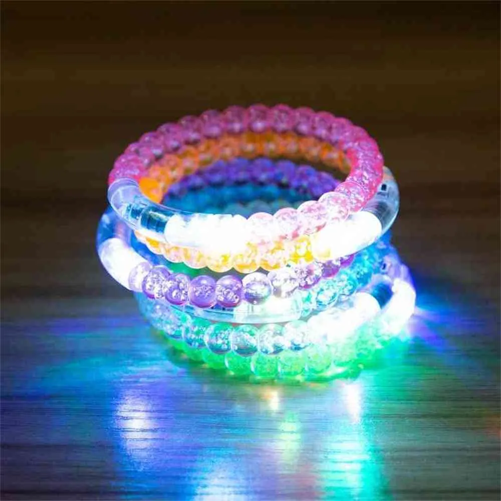 Leuchtender Acryl-Blasen-Armreif, blinkendes Armband, mehrfarbige LED-Lichter, blinkende Perlen, Armbänder, Armreifen, Party-Armband, leuchtet im Dunkeln, Bar-Schmuck G56A6M3