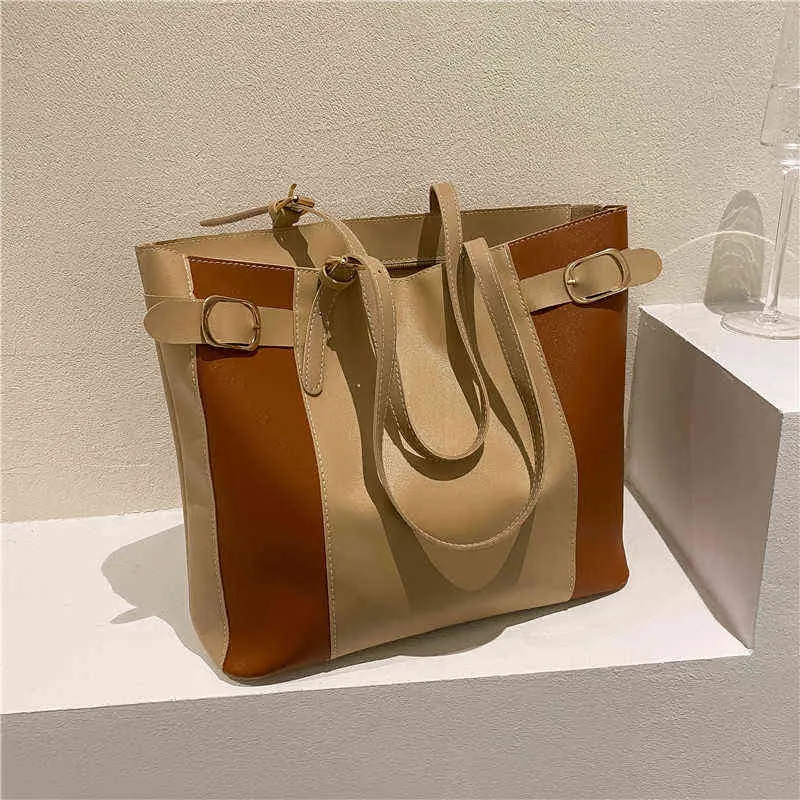 Shopping Bags Nieuwe Grote Capaciteit Tassen Voor Vrouwen Casual Schoudertas Panelled Pu Lederen Handtas Dames Top Handvat 220315