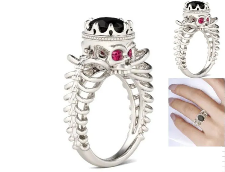 Europeisk modepersonlighet Retro Skull Lady Ring Rhinestone Zircon Punk Kvinnliga ringar STORLEK 5 till 10