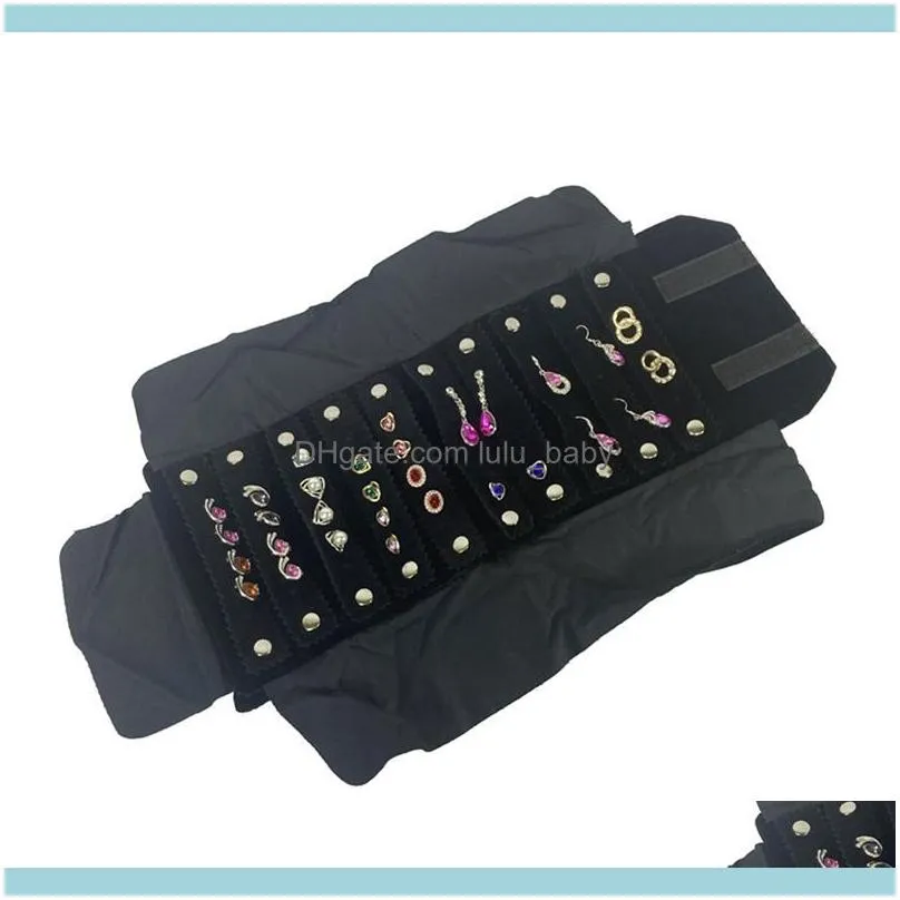 Black Velvet Jewelry Roll Bag For Earring Storage Box & Wedding Valentine`s Day Engagement Wooden Ring Frame Pouches, Bags