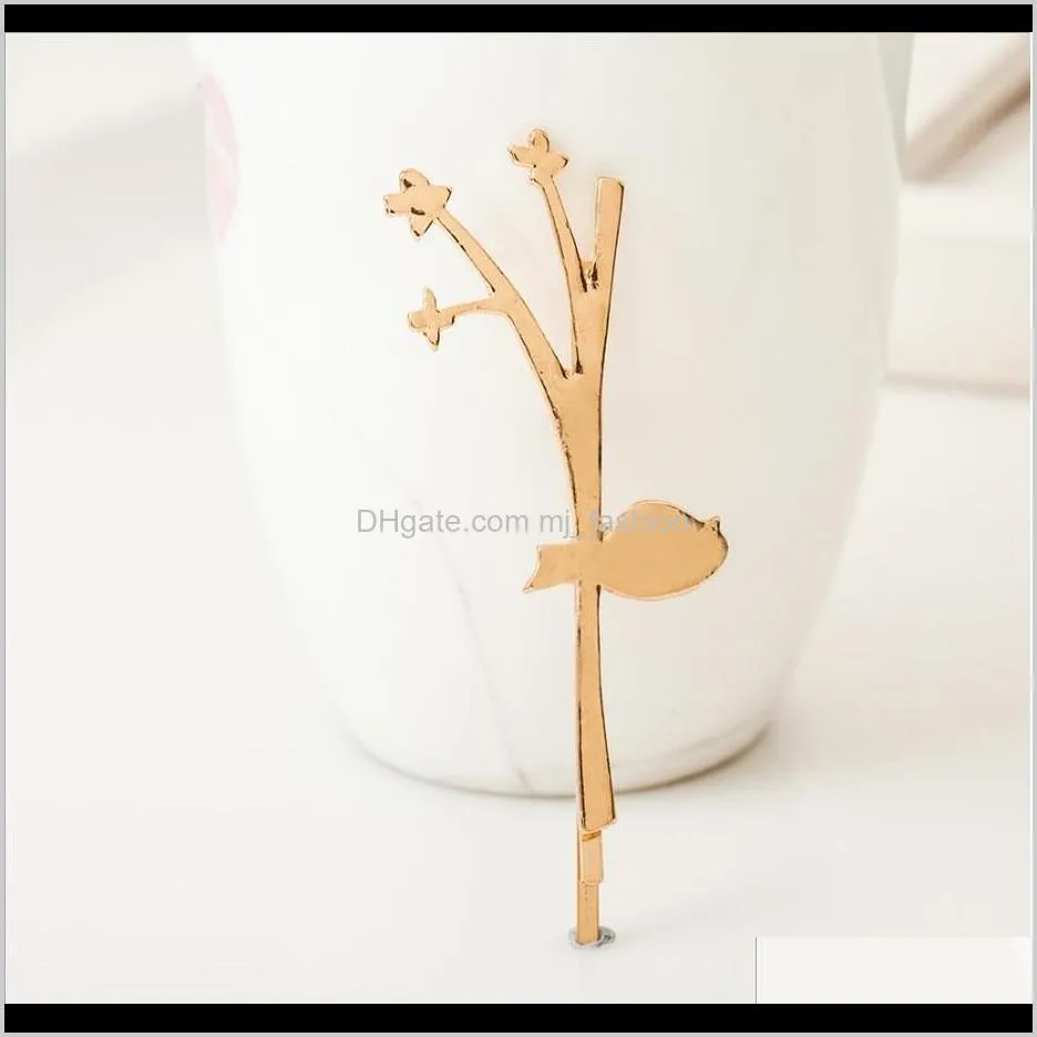 shape tree leaves with bird on branch resin diamond hairpin gold or silver plated for women girls hair clip 2331