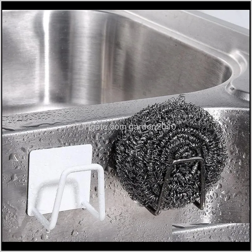 stainless steel kitchen sponges drain holder drying rack accessories sink storage organizer punch- hook hooks & rails