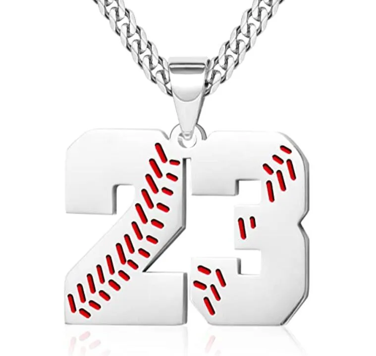 Akcesoria sportowe Titanium Wybierz swój numer Stitch Baseball Stitch Polerowany Jersey Wisiorek Krzyż Naszyjnik Srebrny Ze Stali Nierdzewnej Baseballs