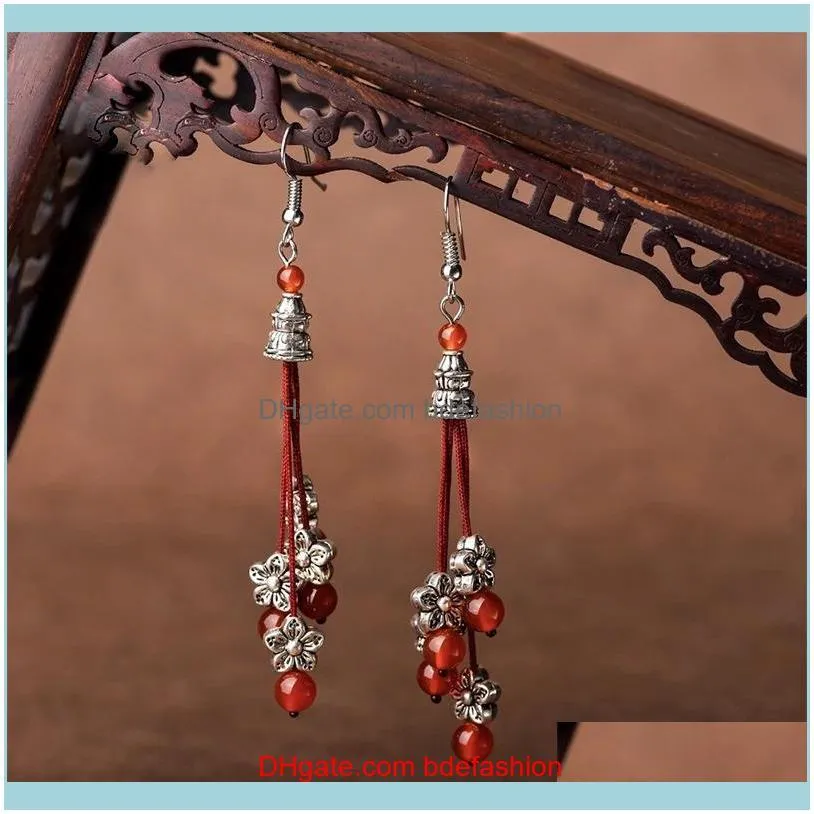 Temperament retro handmade beads colored glaze folk style earrings in the long earrings