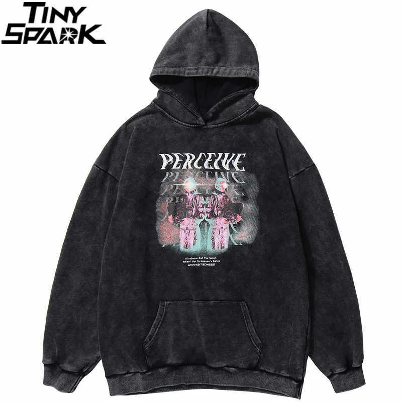 Erkekler Hip Hop Hoodie Kazak Algılanan Adam Baskı Harajuku Streetwear Boy Hoodie Kazak Sonbahar Pamuklu Yıkanmış Hoodie 210720