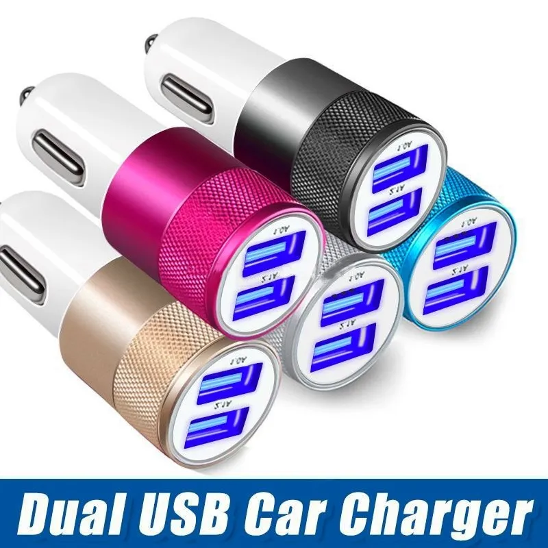 Carregador de carro com porta USB dupla universal de metal 2.1A 1A Adaptador de energia automática para iphone 11 12 13 14 15 Samsung htc android telefone mp3 gps