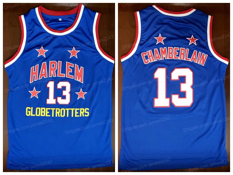 Harlem Globetrotters 13 Wilt Chamberlain College Basketball Jersey Vintage Bleu All Centred Taille S-3XL