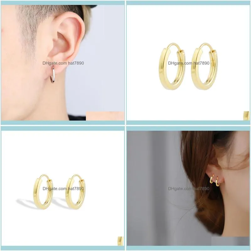 Shishang S925 silver fashion trendsetter smooth square tube ear buckle men`s and women`s jewelry Korean Fashion Earrings