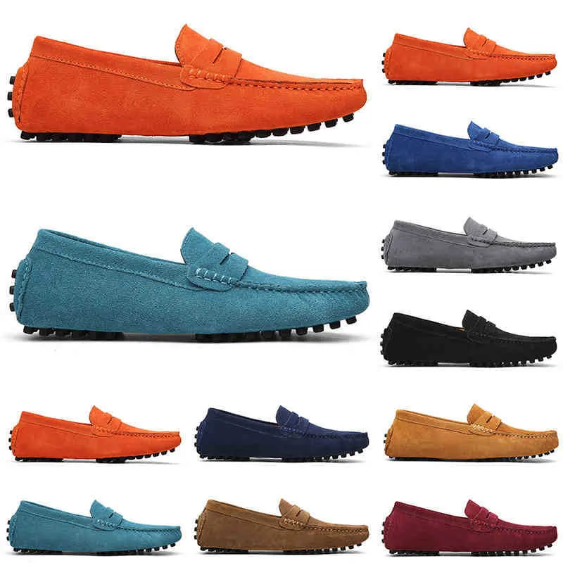 Loopschoenen 2021 Mode Walking Jogging Casual Selling Black Pink Blue Grey Orange Green Brown Mens Slip On Lazy Leather Peasoutdoor Jogging