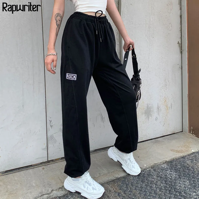 Rahat İpli Yüksek Bel Sweatpants Joggers Kadın Streetwear Sıcak Gevşek Pantolon Harajuku Beyaz Pantolon Femme Siyah Capris 210415