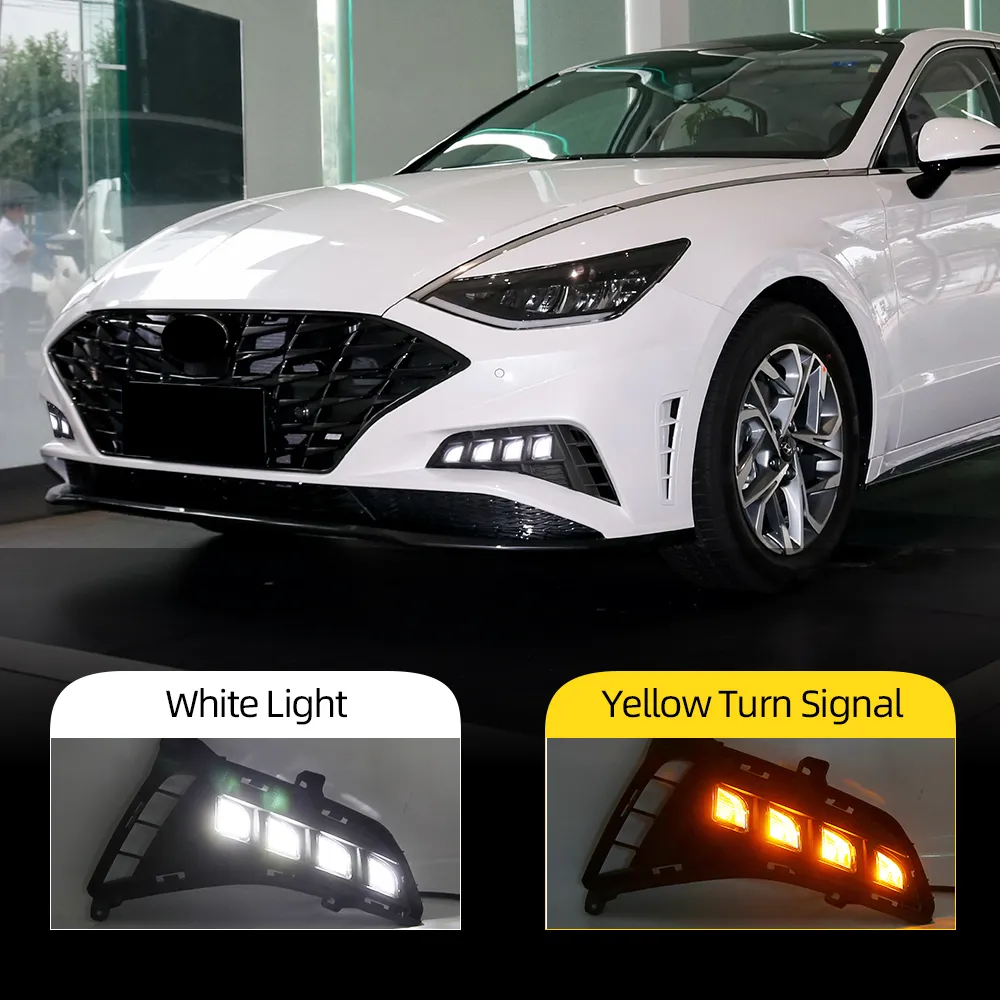 2st CAR DRL LED dimljus dagtidsljus för HYUNDAI SONATA 2021 2022 med dynamisk gul svängsignal