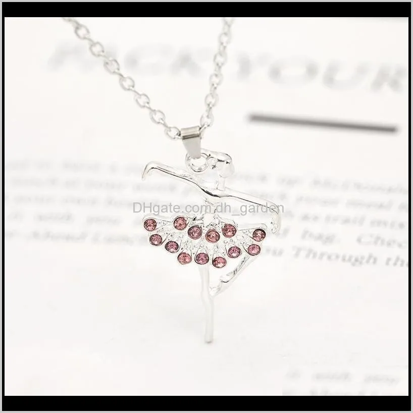 Pendentifs Drop Delivery 2021 30 Pcs Mère Cadeau Caractère Fille Danse Ballet Sports Pendentif Collier Simple Frais Rose Zircon Clavicule Chaîne