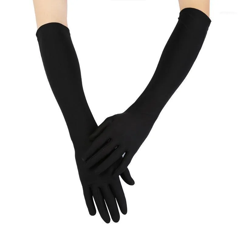 Mujeres invierno sexy fiesta guantes 22 '' largo negro negro satinado manoplas mangletas noche damas chicas Mitt1