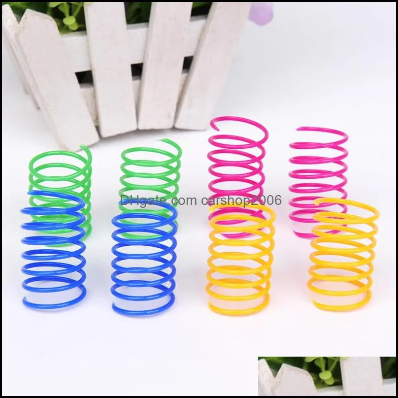 4pcs Kitten Cat Toys Colorful Plastic Spring Cat Toys Bouncing Coil Spiral Springs Toy Pet Supplies GWB12554