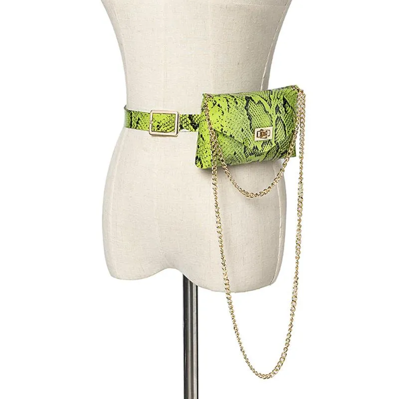 Femmes serpent imprimé ceinture sac néon vert jaune rose Serpentine taille sacs femme téléphone portable Fanny Pack chaîne Bum pochette