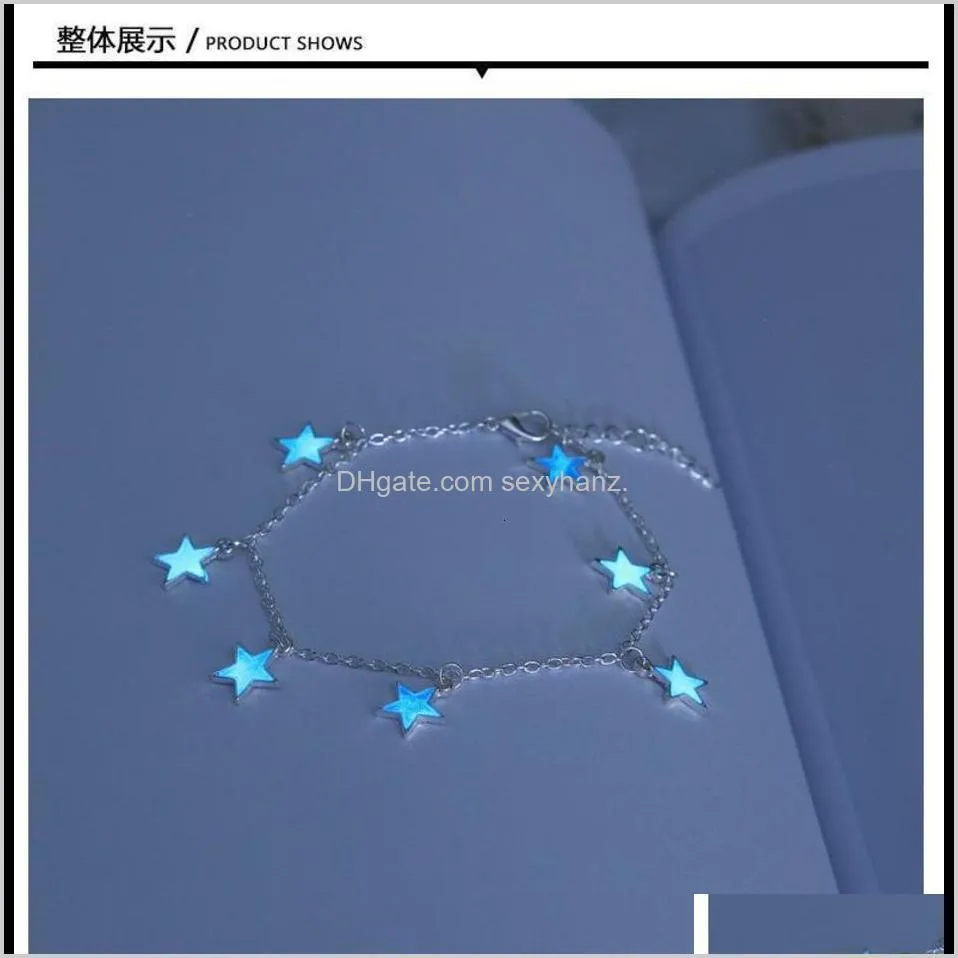 jl01 luminous jewelry beach wind blue fluorescent five pointed star decoration suzhou lady foot chain
