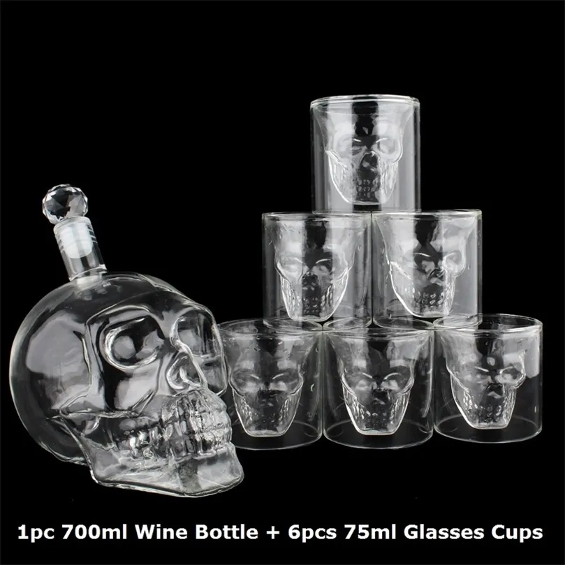 Crystal Skull Head S Glasses Cup Set 700 ml Whisky vinglasflaska 75 ml koppar Decanter Home Bar Vodka Drinking Mugs 210827