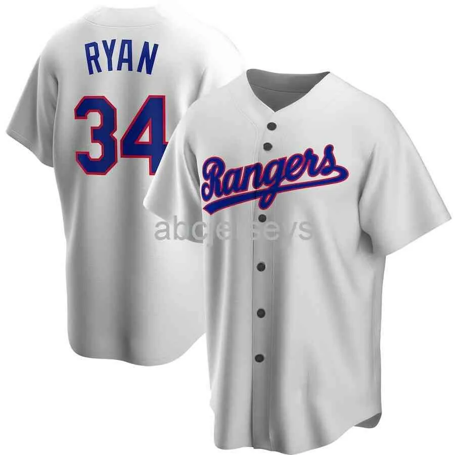 Maglia da baseball bianca cucita personalizzata Nolan Ryan # 34 XS-6XL