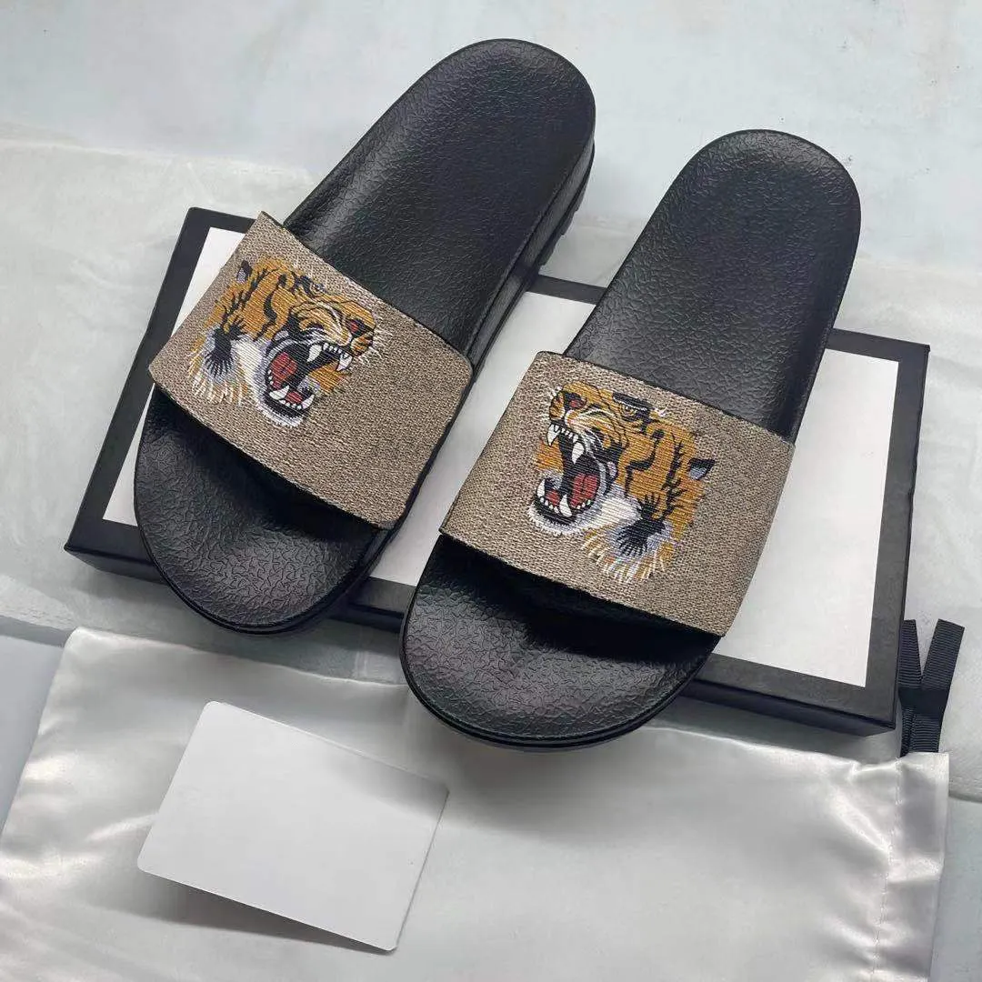 Designer Beach Shoes Men Women Designers Slippers Print Slide Summer Wide Flat Sandals Stripe Bee Slipper Size35-46 With Box