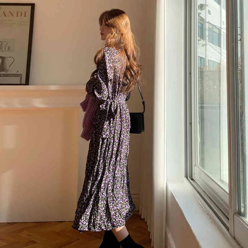 Floral Print Chiffon Dress High Waist Vintage Purple Long Flutter Sleeve  Ruffled Midi for Women from Dhgate Basic & Casual Dresses - price 54.88