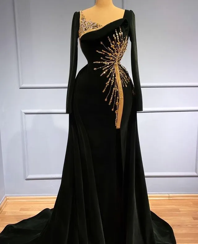 Storlek 2022 plus arabiska ASO EBI Black Mermaid Luxurious Prom Dresses Pärled Crystals Evening Formal Party Second Reception Dress ZJ722