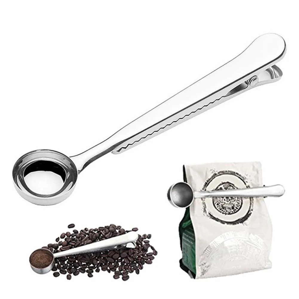 Ferramentas de chá de café à terra de aço inoxidável Ferramentas de chá de medição da colher com saco Selo Clipe Cozinha Metal Spoons RH1205