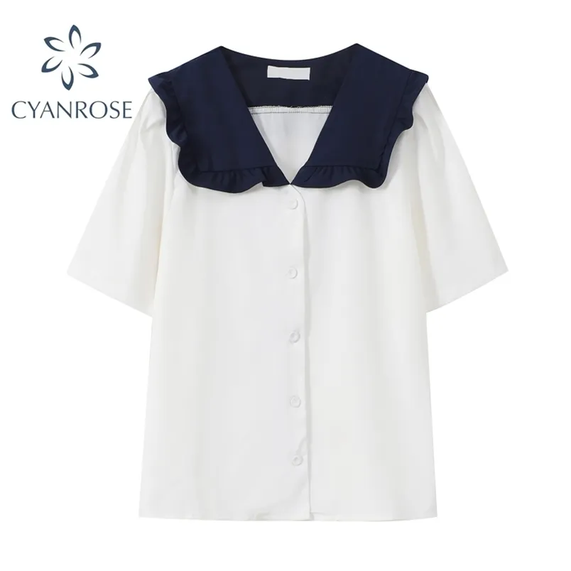 Стильная однобортная лоскутная белая блузка женская летняя улица, повседневные рубашки рюмки офисные дамы v шеи blusas 210515