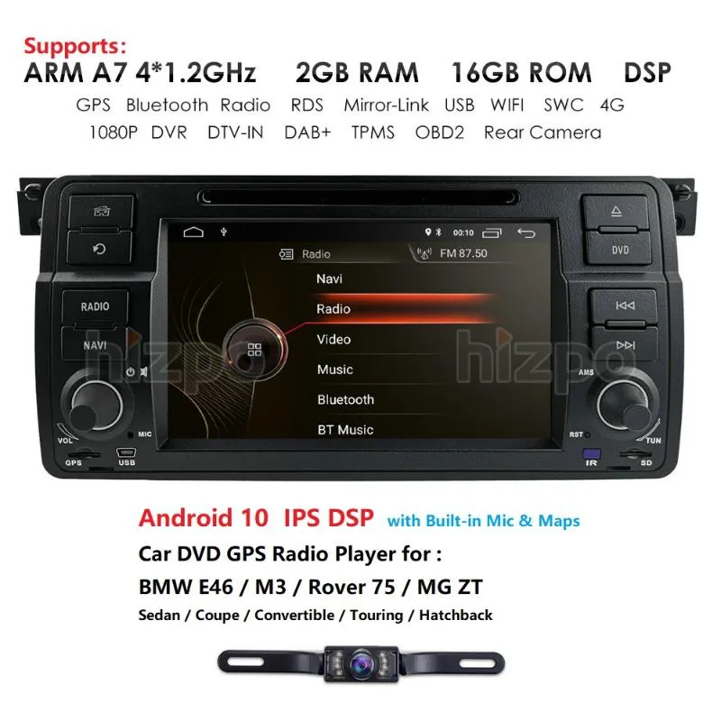 Android 10.0 Head Unit Car DVD-radio för E46 4-Dörr Sedan 1998-2005 M3 2000-2006 Rover 75 1999-2005 DTV-IN RDS SWC DAB + TPMS-spelare