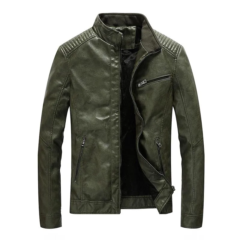 Printemps hommes vestes en cuir col montant moto Pu décontracté coupe ajustée manteau Outwear